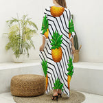 Black Geometric Pineapple Pattern Print Silk V-Neck Kaftan Dress