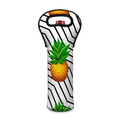 Black Geometric Pineapple Pattern Print Single Neoprene Wine Tote