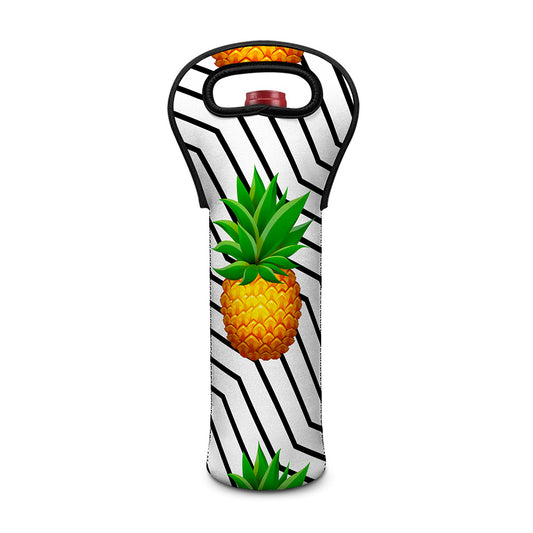 Black Geometric Pineapple Pattern Print Single Neoprene Wine Tote