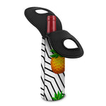 Black Geometric Pineapple Pattern Print Single Neoprene Wine Tote