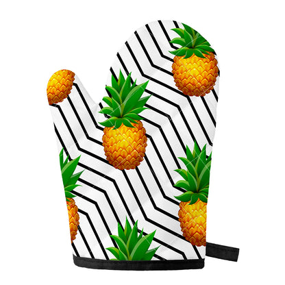 Black Geometric Pineapple Pattern Print Single Oven Mitt
