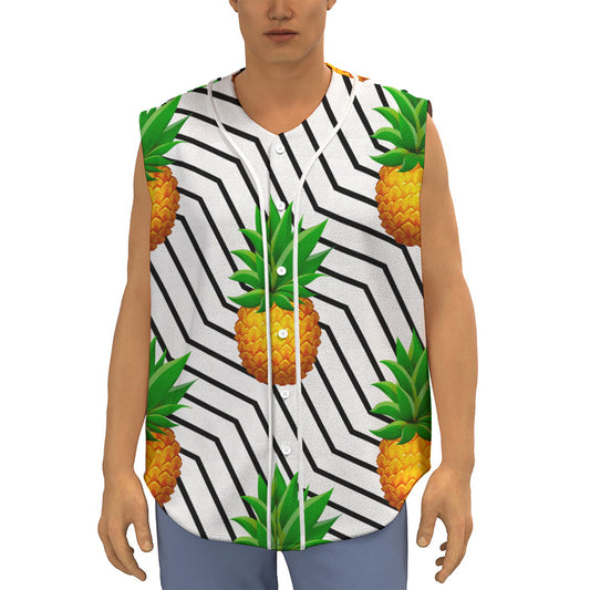 Black Geometric Pineapple Pattern Print Sleeveless Baseball Jersey