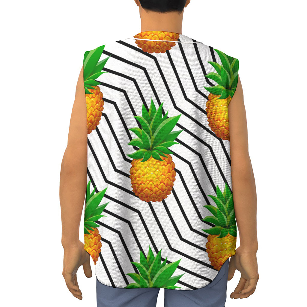 Black Geometric Pineapple Pattern Print Sleeveless Baseball Jersey