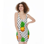 Black Geometric Pineapple Pattern Print Sleeveless Bodycon Dress