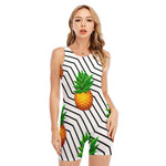 Black Geometric Pineapple Pattern Print Sleeveless One Piece Swimsuit