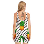 Black Geometric Pineapple Pattern Print Sleeveless One Piece Swimsuit