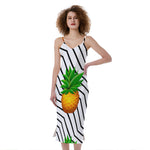 Black Geometric Pineapple Pattern Print Slim Fit Midi Cami Dress