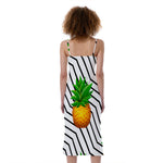 Black Geometric Pineapple Pattern Print Slim Fit Midi Cami Dress