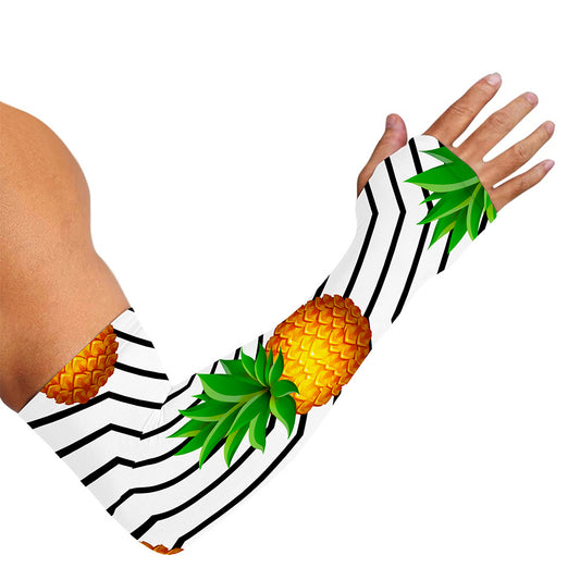 Black Geometric Pineapple Pattern Print Sun Protection Arm Sleeves