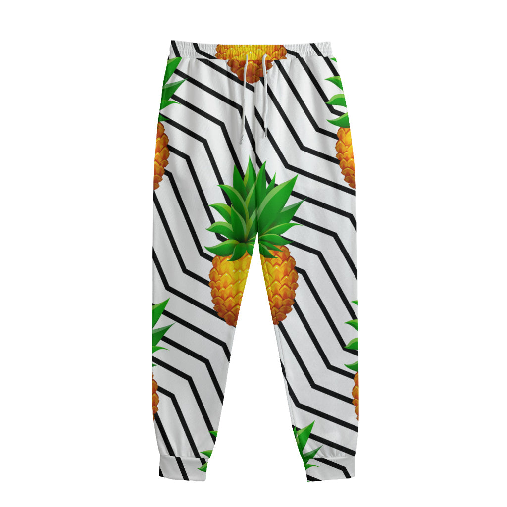 Black Geometric Pineapple Pattern Print Sweatpants