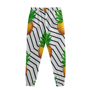 Black Geometric Pineapple Pattern Print Sweatpants