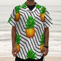 Black Geometric Pineapple Pattern Print Textured Short Sleeve Shirt