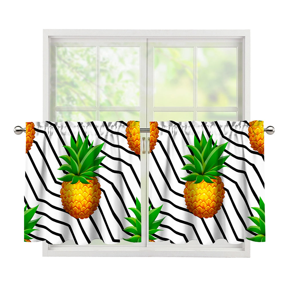 Black Geometric Pineapple Pattern Print Tier Curtains