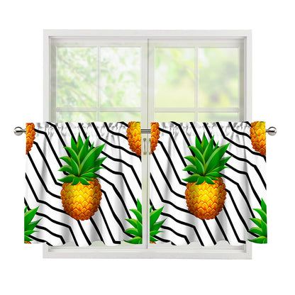 Black Geometric Pineapple Pattern Print Tier Curtains