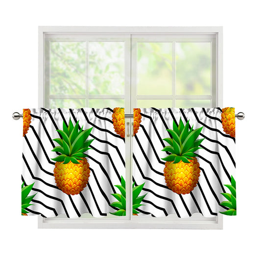 Black Geometric Pineapple Pattern Print Tier Curtains