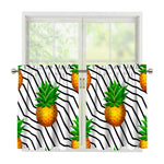 Black Geometric Pineapple Pattern Print Tier Curtains