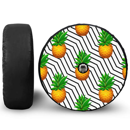 Black Geometric Pineapple Pattern Print Tire Cover With Camera Hole