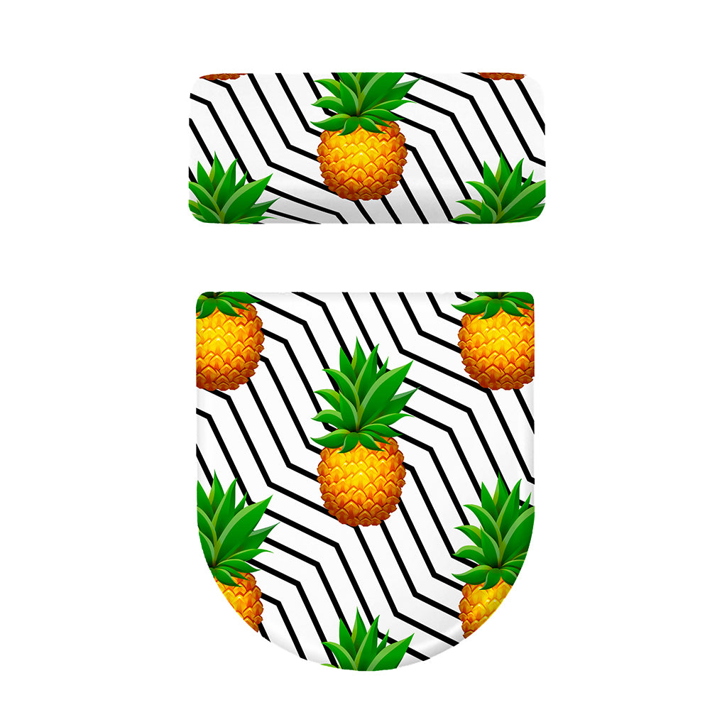 Black Geometric Pineapple Pattern Print Toilet Lid And Tank Cover Set
