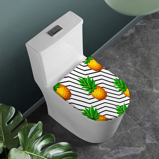 Black Geometric Pineapple Pattern Print Toilet Lid Cover