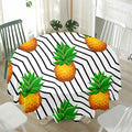 Black Geometric Pineapple Pattern Print Waterproof Round Tablecloth