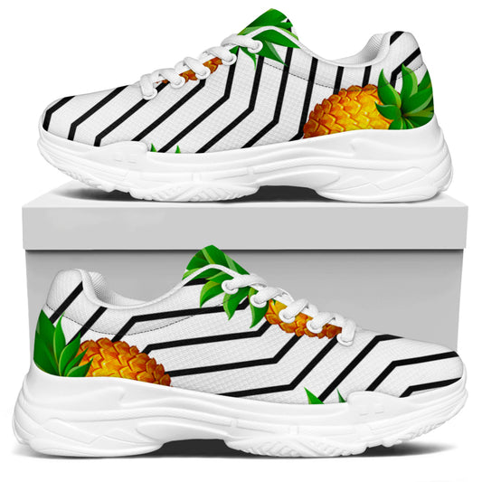 Black Geometric Pineapple Pattern Print White Chunky Shoes