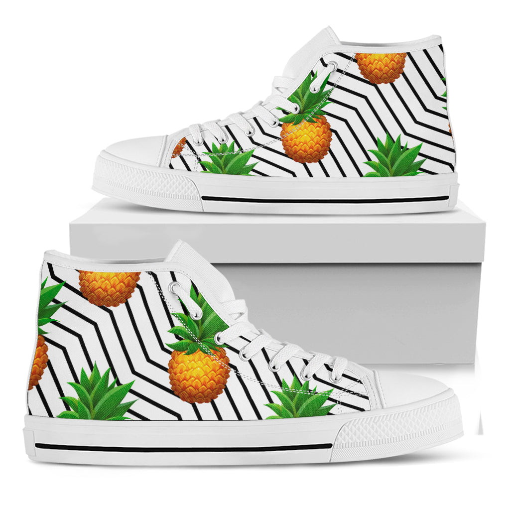 Black Geometric Pineapple Pattern Print White High Top Sneakers