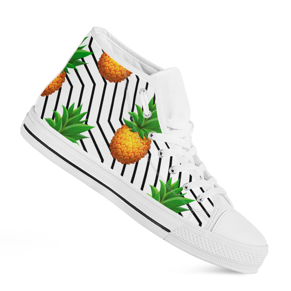 Black Geometric Pineapple Pattern Print White High Top Sneakers