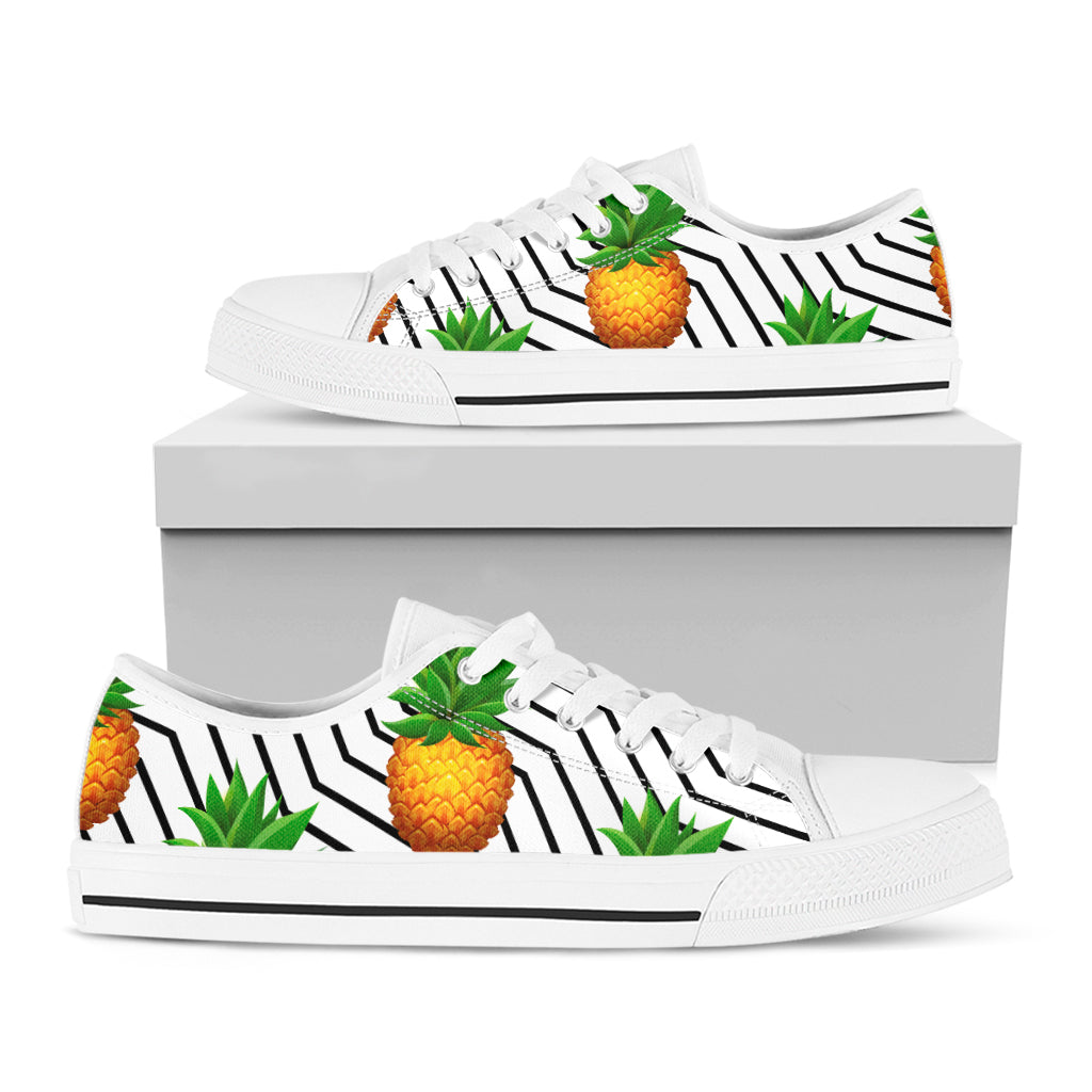 Black Geometric Pineapple Pattern Print White Low Top Sneakers