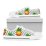 Black Geometric Pineapple Pattern Print White Low Top Sneakers