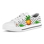 Black Geometric Pineapple Pattern Print White Low Top Sneakers