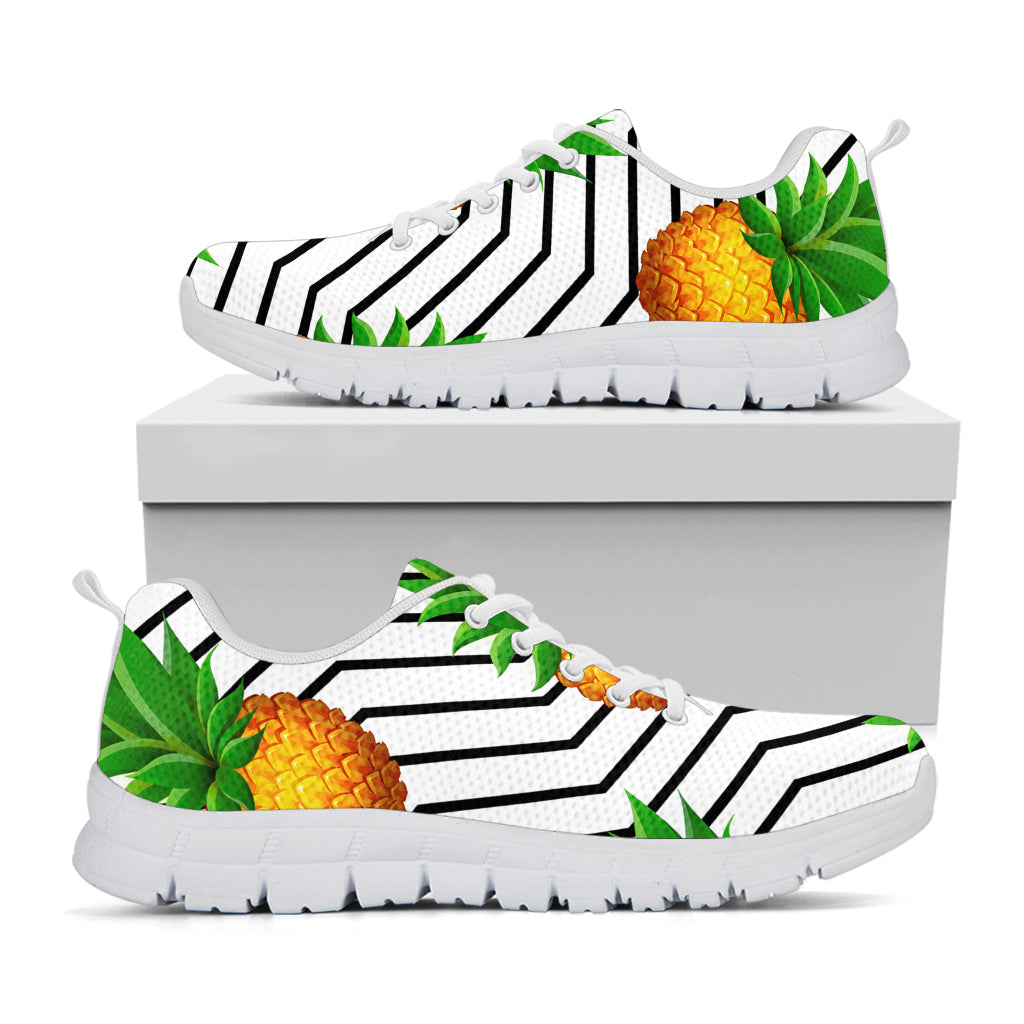 Black Geometric Pineapple Pattern Print White Running Shoes