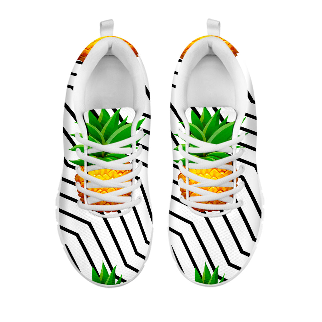 Black Geometric Pineapple Pattern Print White Running Shoes