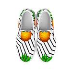 Black Geometric Pineapple Pattern Print White Slip On Sneakers