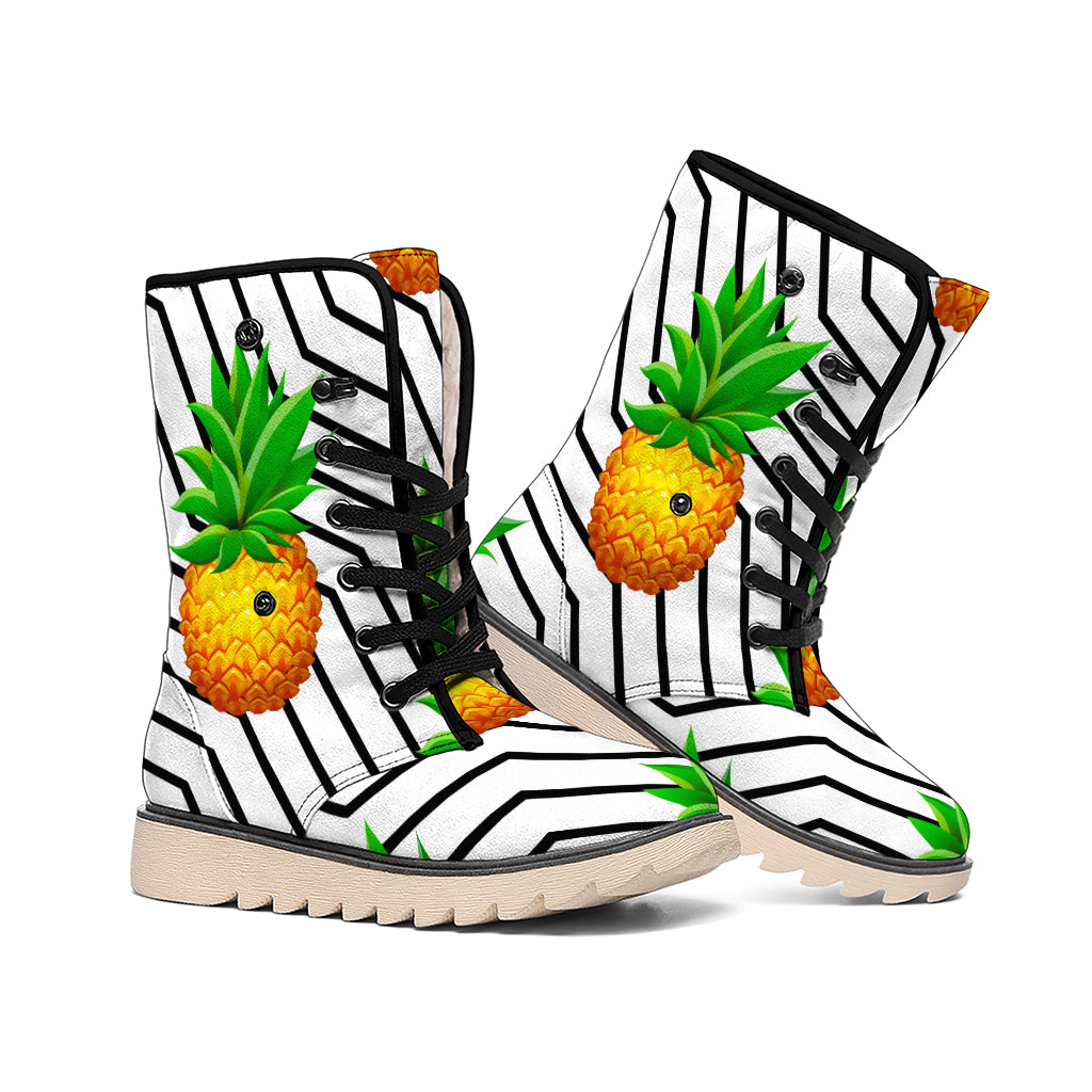 Black Geometric Pineapple Pattern Print Winter Boots