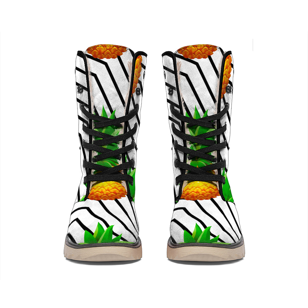 Black Geometric Pineapple Pattern Print Winter Boots