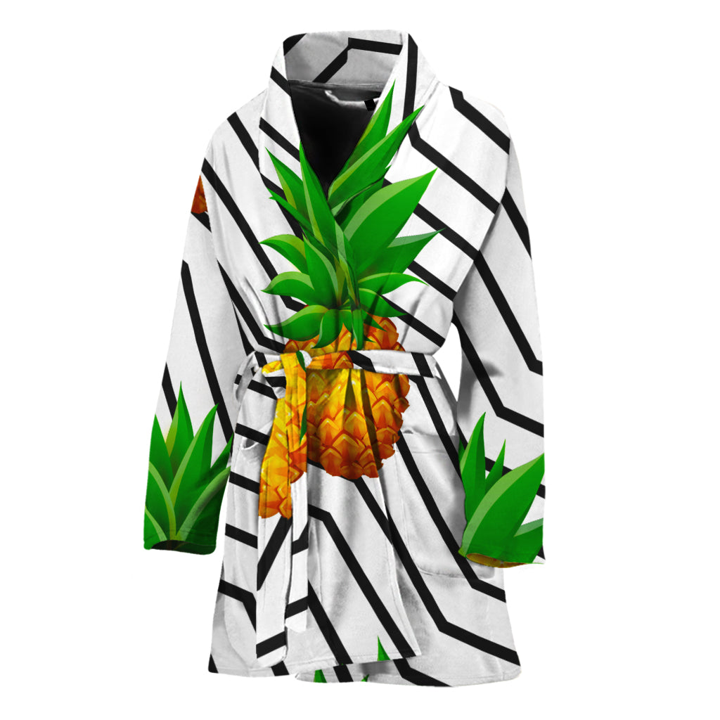 Black Geometric Pineapple Pattern Print Women's Bathrobe