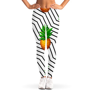 Black Geometric Pineapple Pattern Print Women's Leggings