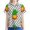 Black Geometric Pineapple Pattern Print Women's Polo Shirt