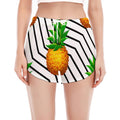 Black Geometric Pineapple Pattern Print Women's Split Running Shorts