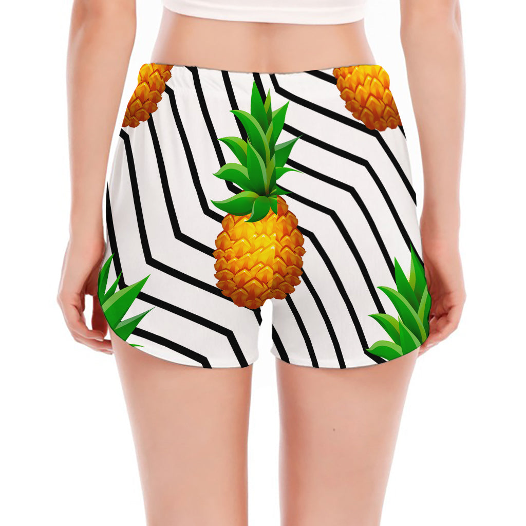 Black Geometric Pineapple Pattern Print Women's Split Running Shorts