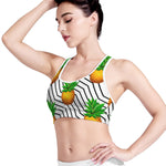 Black Geometric Pineapple Pattern Print Women's Sports Bra