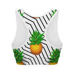 Black Geometric Pineapple Pattern Print Women's Sports Bra