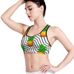 Black Geometric Pineapple Pattern Print Women's Sports Bra