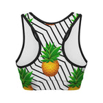 Black Geometric Pineapple Pattern Print Women's Sports Bra