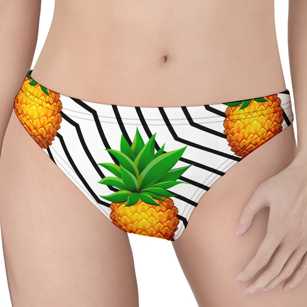 Black Geometric Pineapple Pattern Print Women's Thong