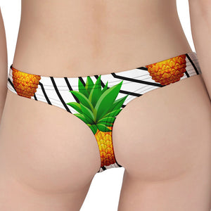 Black Geometric Pineapple Pattern Print Women's Thong