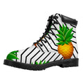 Black Geometric Pineapple Pattern Print Padded Collar Lace Up Boots