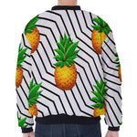 Black Geometric Pineapple Pattern Print Zip Sleeve Bomber Jacket