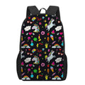 Black Girly Unicorn Pattern Print 17 Inch Backpack