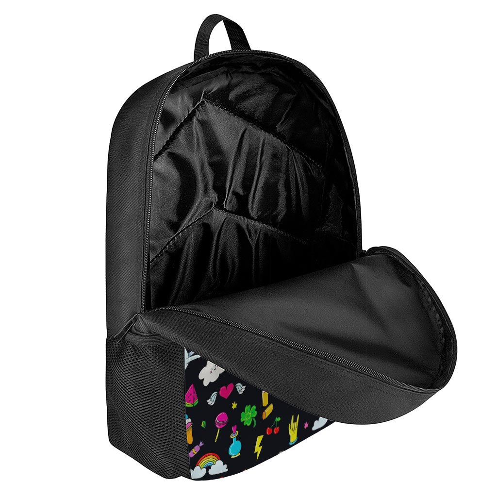 Black Girly Unicorn Pattern Print 17 Inch Backpack